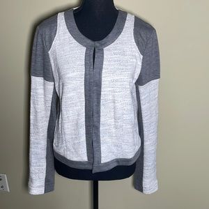 Cabi 211 Heather Grey & Ivory Shrunken Knit Cropped Moto Blazer Jacket